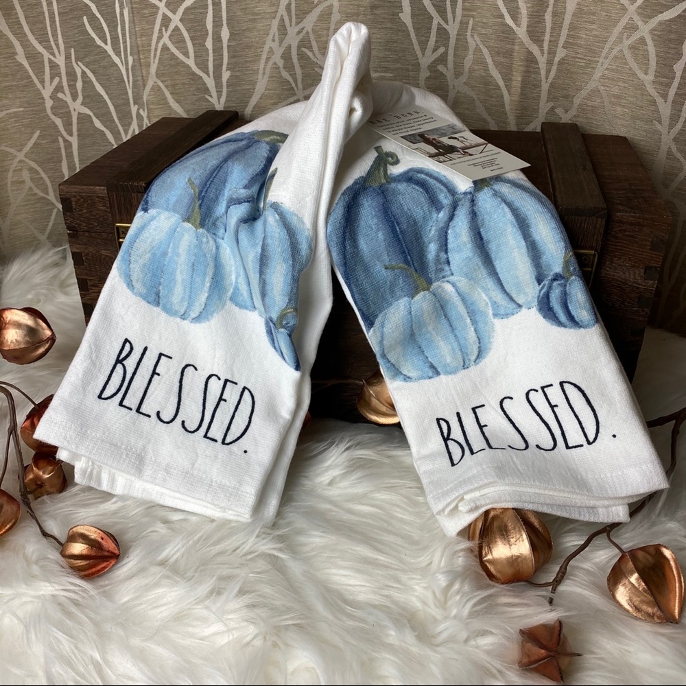 RAE DUNN NEW BLESSED PUMPKIN KITCHEN TOWELS